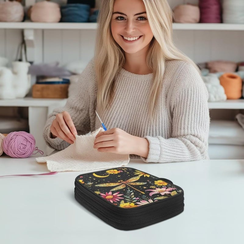 Vanideaoty Store Dragonfly Flowers Crochet Hook Case Crochet Hook Organizer Easy to Carry for Needles and Accessories - Image 3
